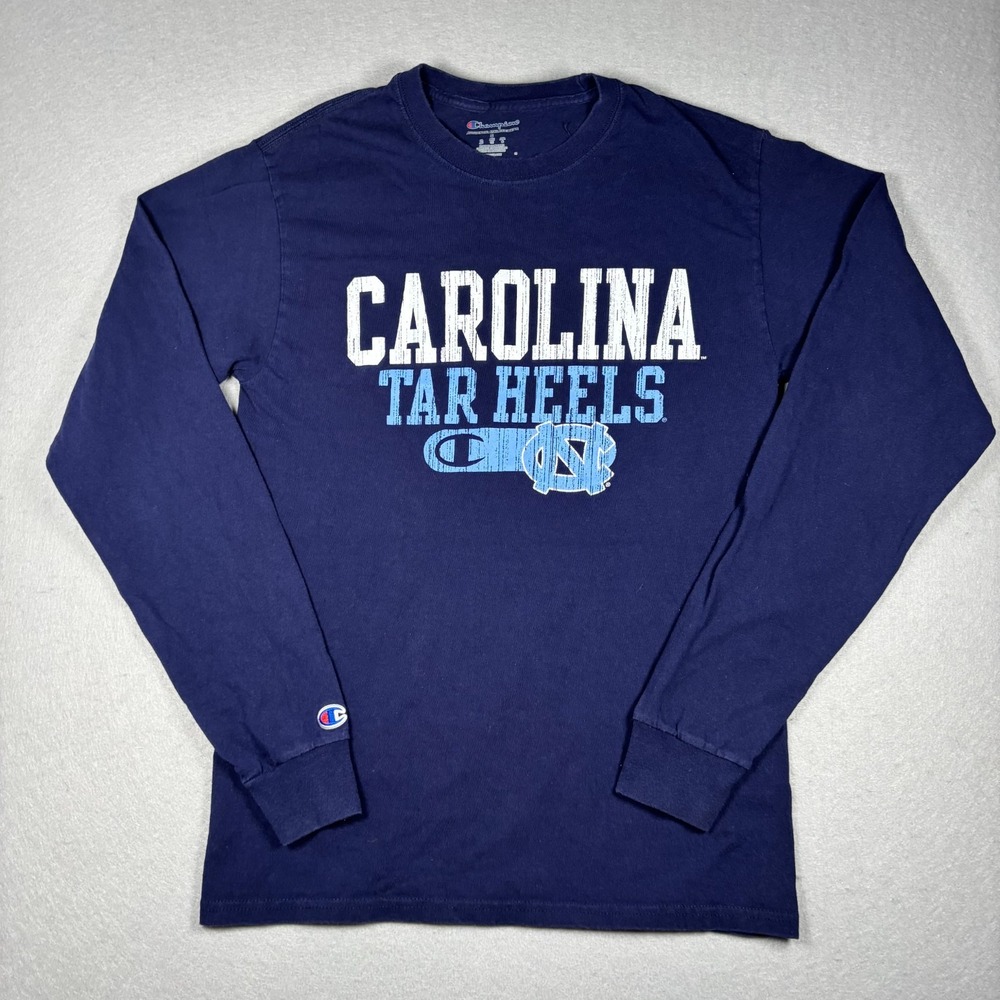 UNC Carolina Tar Heels Long Sleeve Shirt Navy Champion Graphic Tee Mens S Small